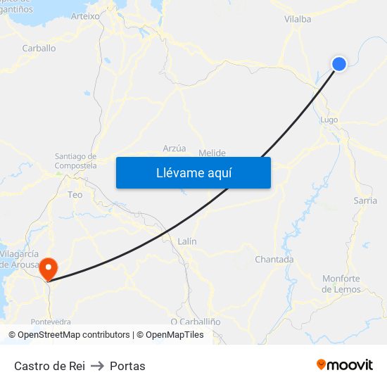 Castro de Rei to Portas map