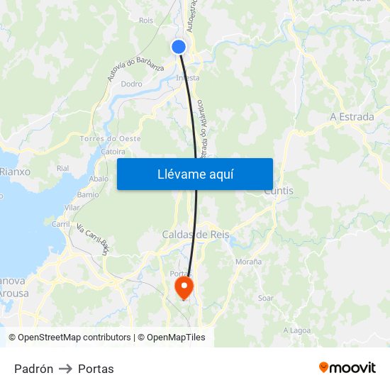 Padrón to Portas map