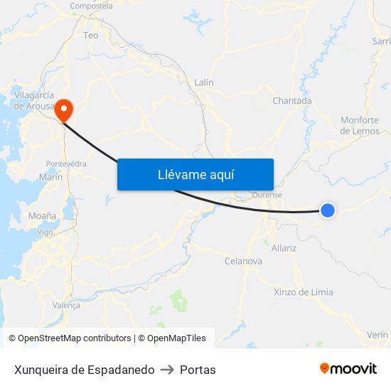 Xunqueira de Espadanedo to Portas map