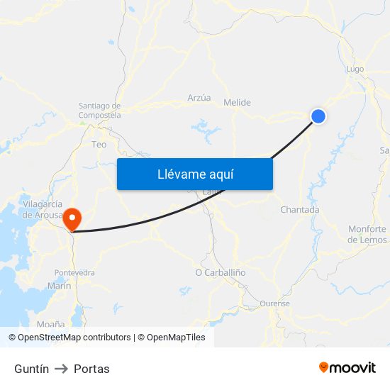 Guntín to Portas map
