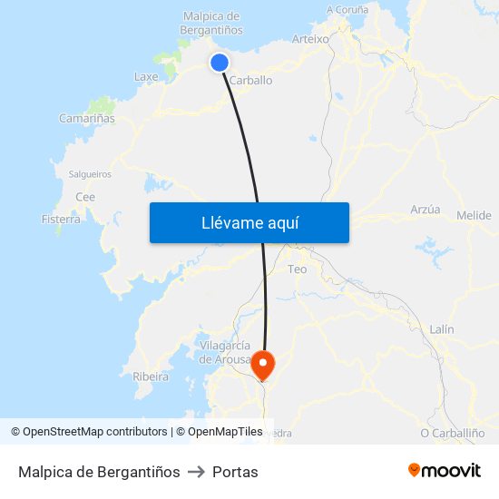 Malpica de Bergantiños to Portas map