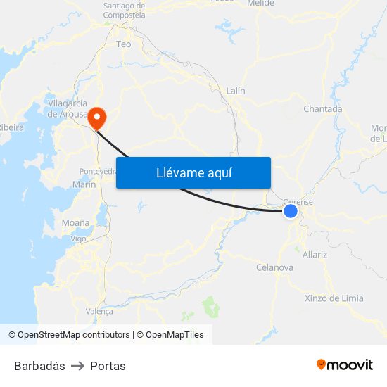 Barbadás to Portas map