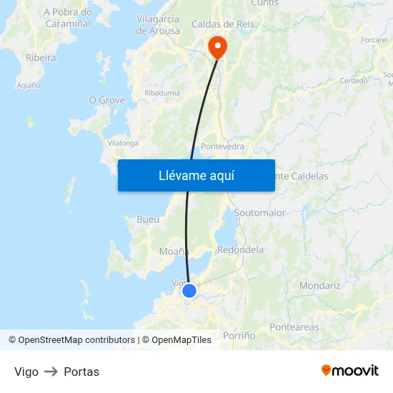 Vigo to Portas map