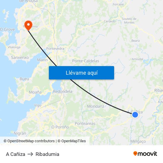 A Cañiza to Ribadumia map