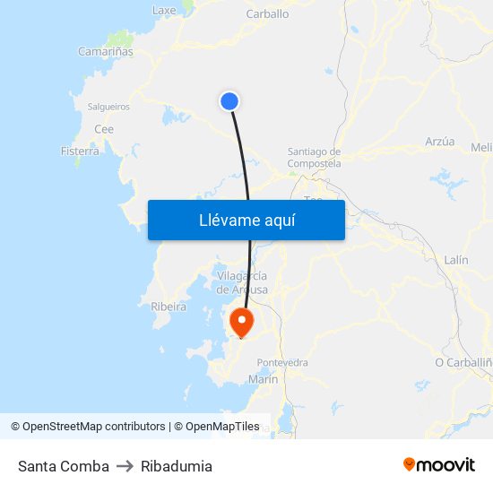Santa Comba to Ribadumia map