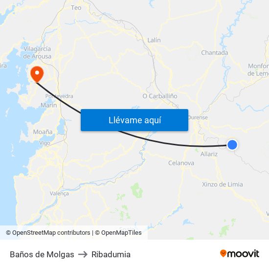 Baños de Molgas to Ribadumia map