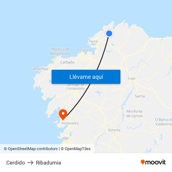 Cerdido to Ribadumia map