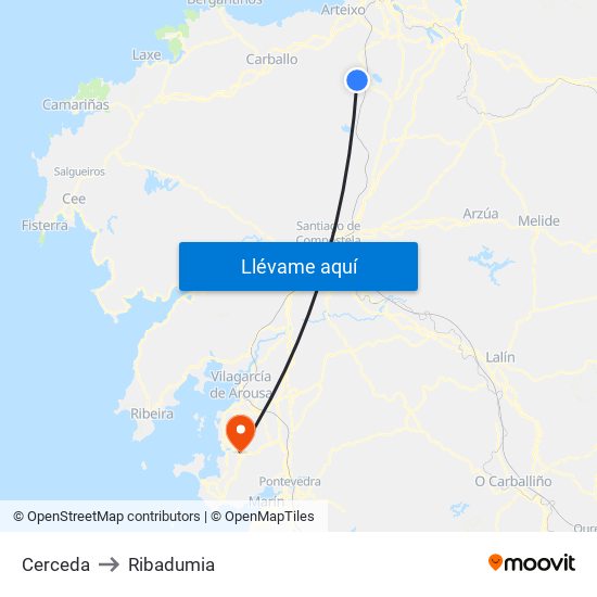 Cerceda to Ribadumia map