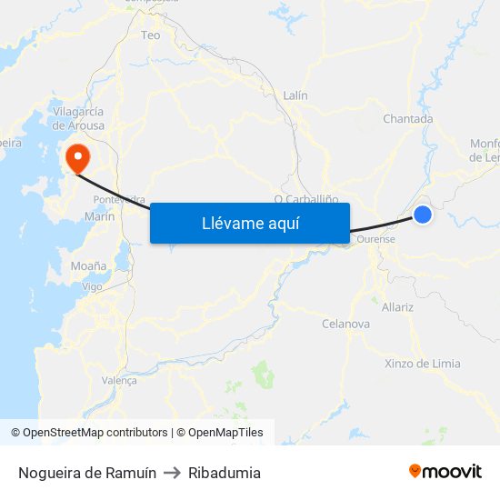 Nogueira de Ramuín to Ribadumia map