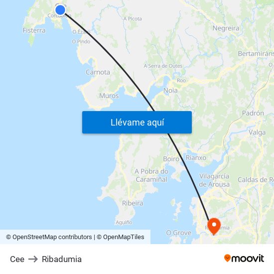 Cee to Ribadumia map