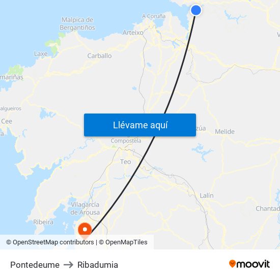 Pontedeume to Ribadumia map