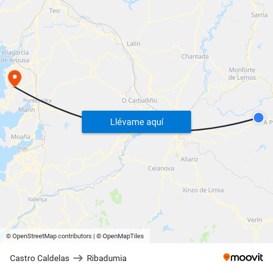 Castro Caldelas to Ribadumia map