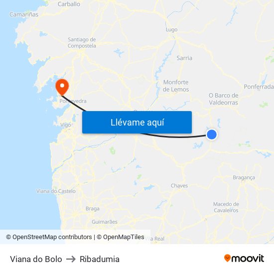 Viana do Bolo to Ribadumia map