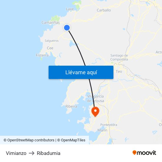 Vimianzo to Ribadumia map