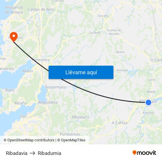 Ribadavia to Ribadumia map