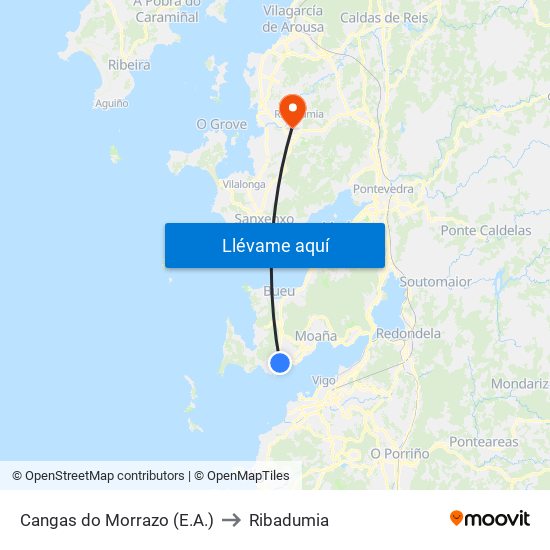 Cangas do Morrazo (E.A.) to Ribadumia map