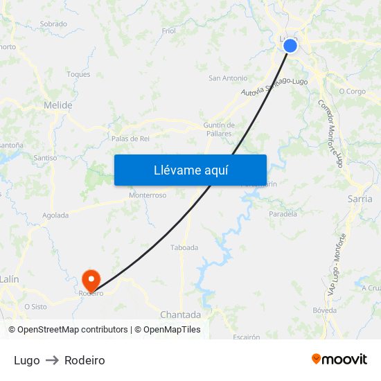 Lugo to Rodeiro map