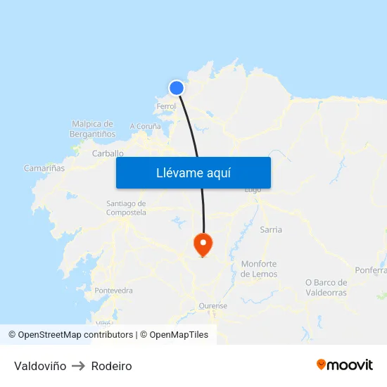 Valdoviño to Rodeiro map