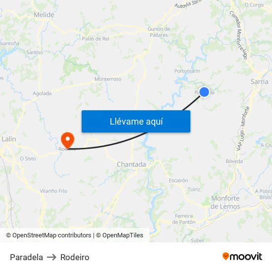 Paradela to Rodeiro map