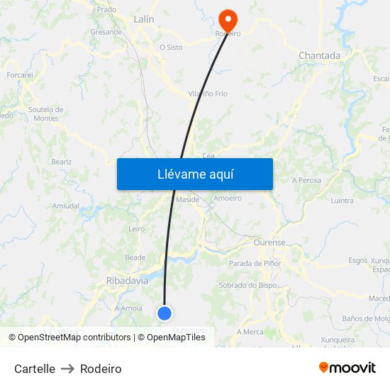 Cartelle to Rodeiro map