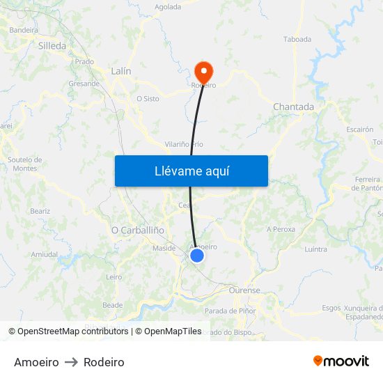 Amoeiro to Rodeiro map