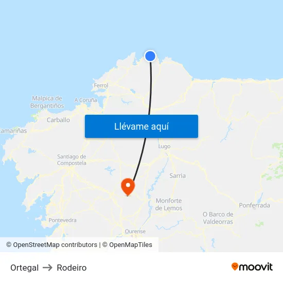 Ortegal to Rodeiro map