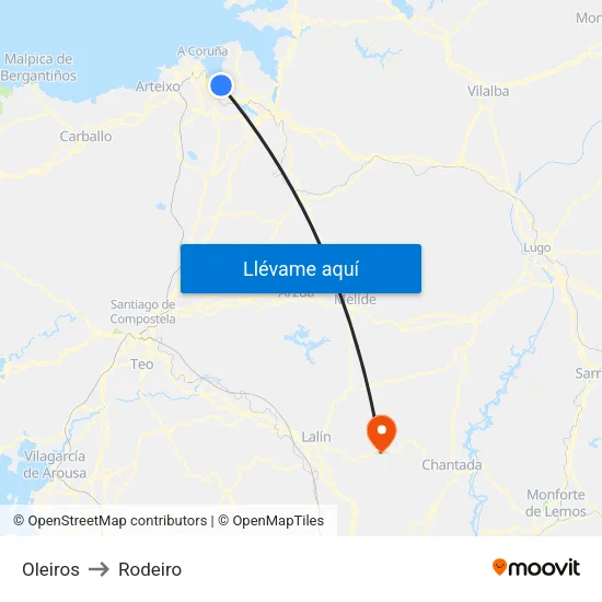 Oleiros to Rodeiro map