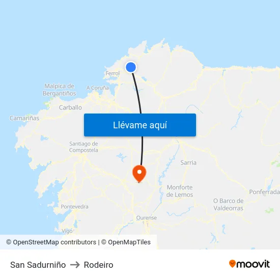 San Sadurniño to Rodeiro map