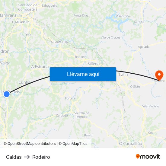 Caldas to Rodeiro map