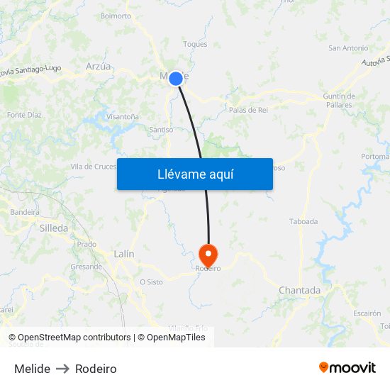 Melide to Rodeiro map