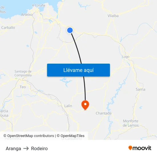 Aranga to Rodeiro map