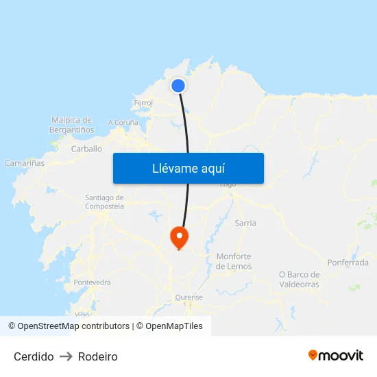 Cerdido to Rodeiro map