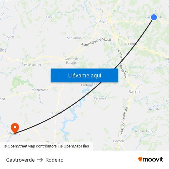 Castroverde to Rodeiro map