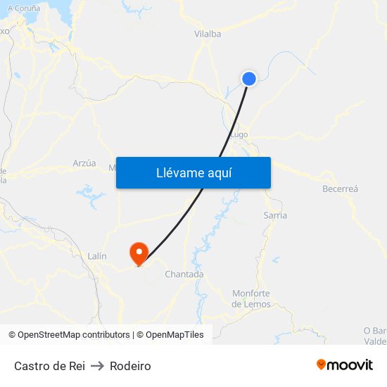 Castro de Rei to Rodeiro map