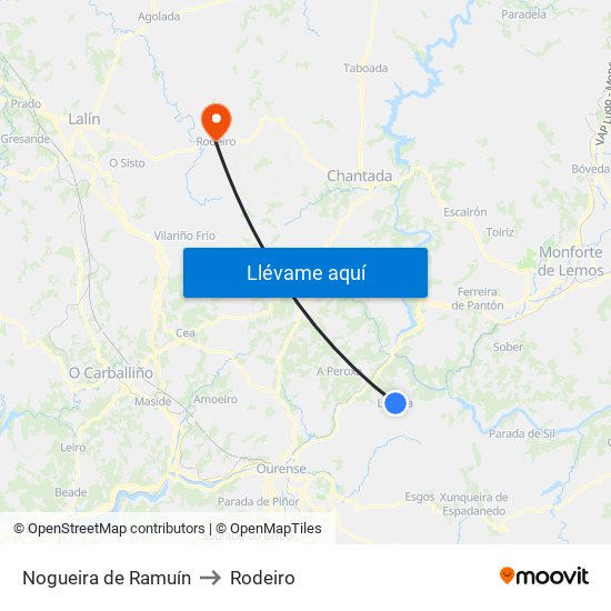 Nogueira de Ramuín to Rodeiro map