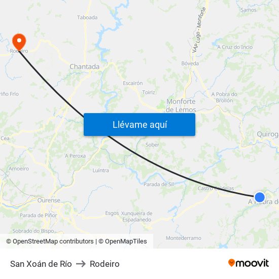 San Xoán de Río to Rodeiro map