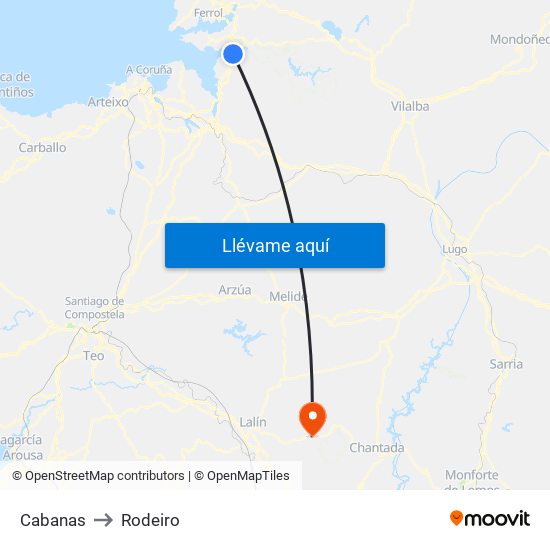 Cabanas to Rodeiro map