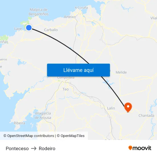 Ponteceso to Rodeiro map