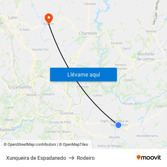 Xunqueira de Espadanedo to Rodeiro map