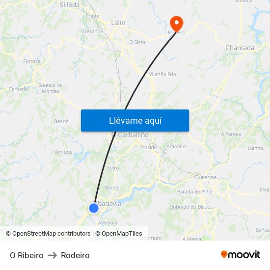 O Ribeiro to Rodeiro map