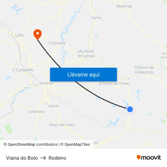 Viana do Bolo to Rodeiro map