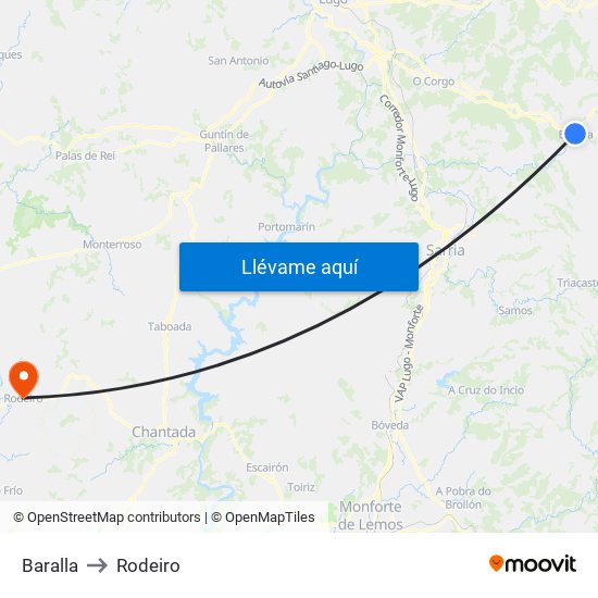 Baralla to Rodeiro map