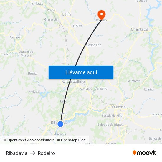 Ribadavia to Rodeiro map