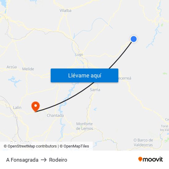 A Fonsagrada to Rodeiro map
