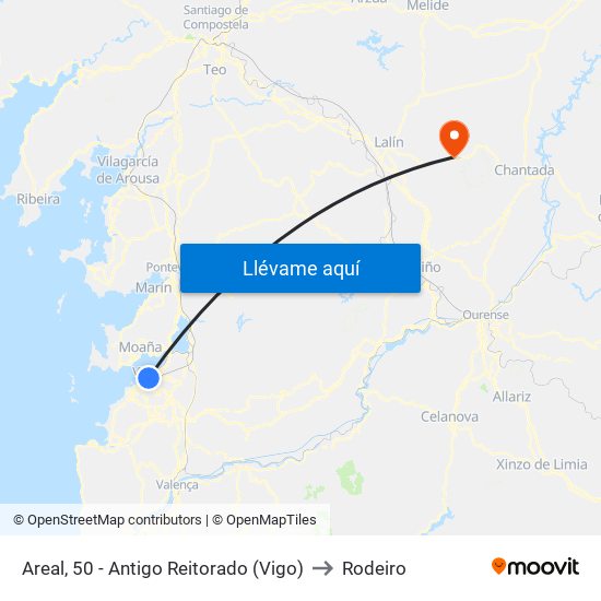 Areal, 50 - Antigo Reitorado (Vigo) to Rodeiro map