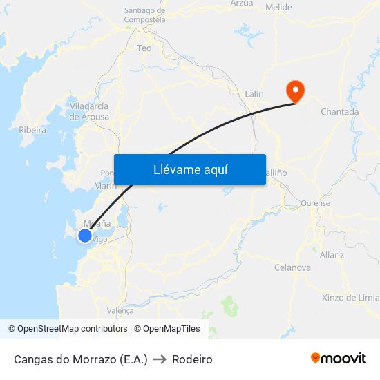 Cangas do Morrazo (E.A.) to Rodeiro map