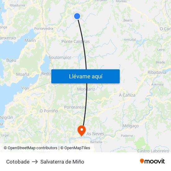 Cotobade to Salvaterra de Miño map