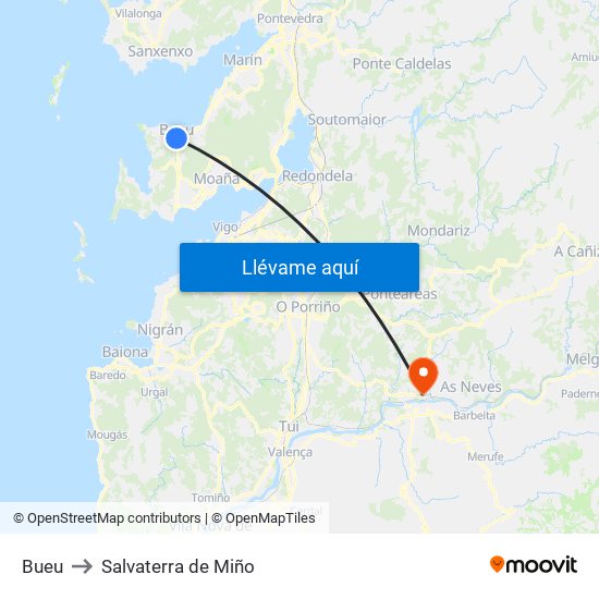 Bueu to Salvaterra de Miño map