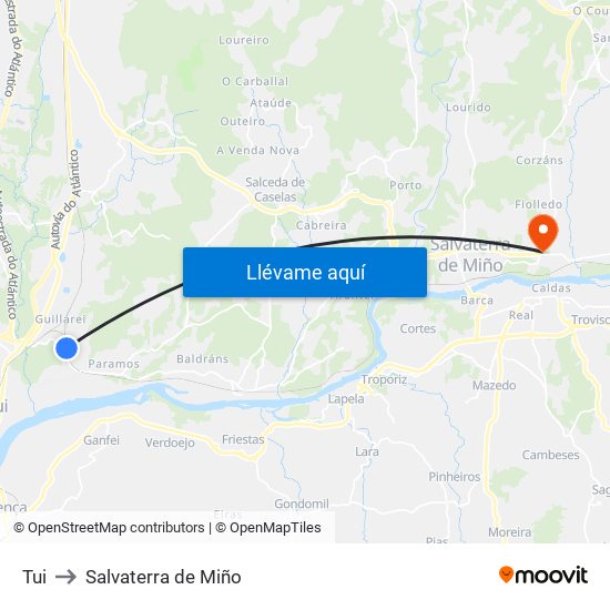 Tui to Salvaterra de Miño map