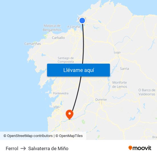 Ferrol to Salvaterra de Miño map